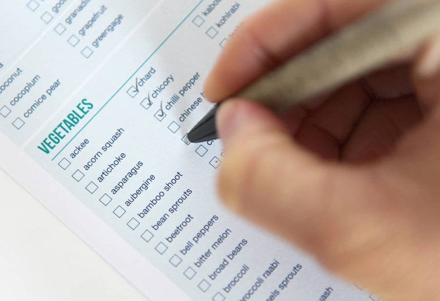 Close-up of the food checklist for ticking off foods you've tried