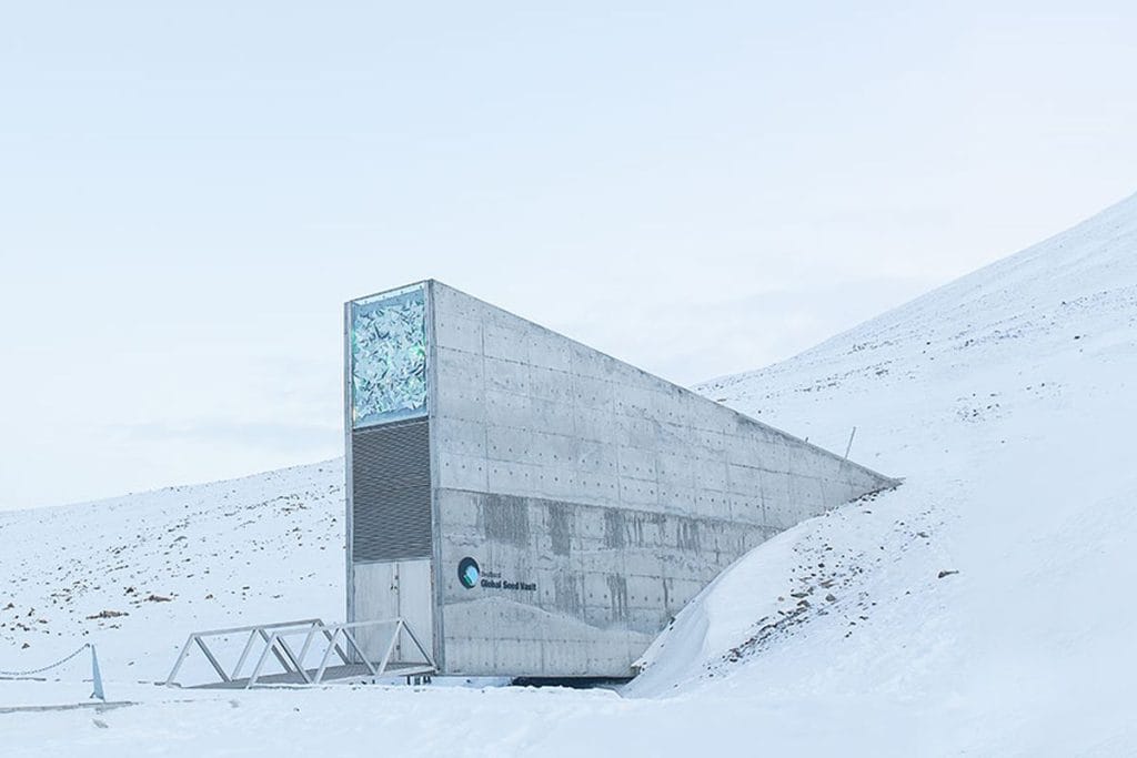 The global seed vault at Svalbard, surrounded by snow