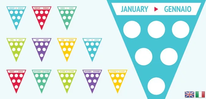 Birthday bunting in Italian for displaying when student birthdays are
