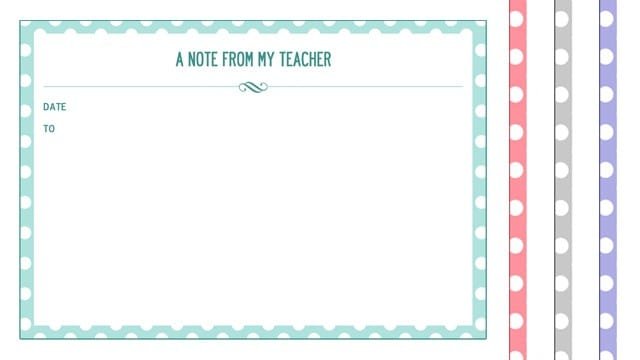 A Note From My Teacher free printable cards