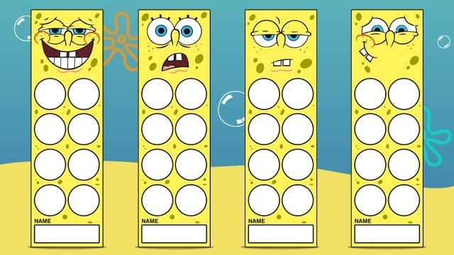 Spongebob Squarepants reward bookmarks with space for attaching stickers