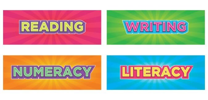 Reading, writing, numeracy and literacy banner pack