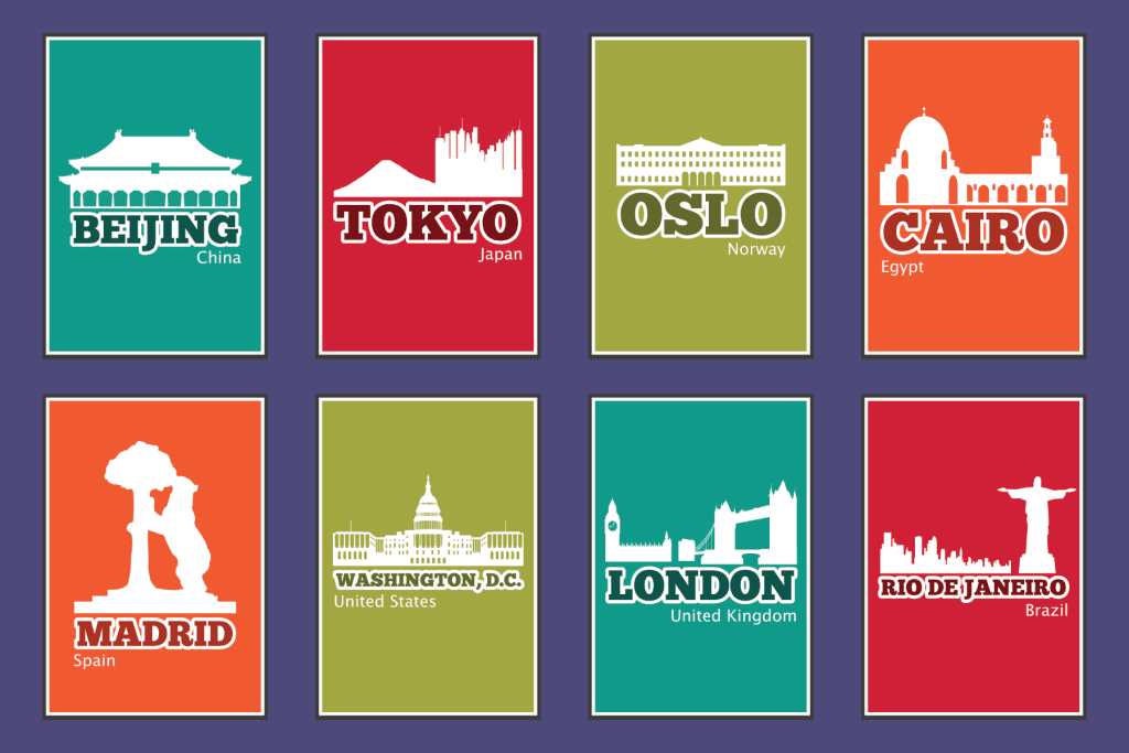 reference cards for famous cities around the world