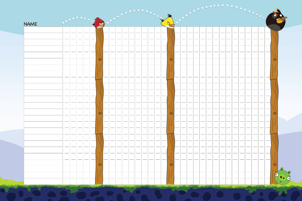 Angry Birds reward chart for improving behaviour of children
