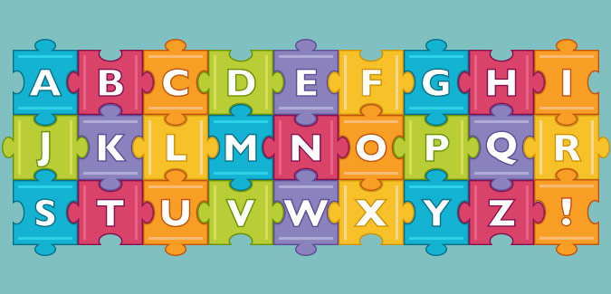 colourful jigsaw alphabet paperzip