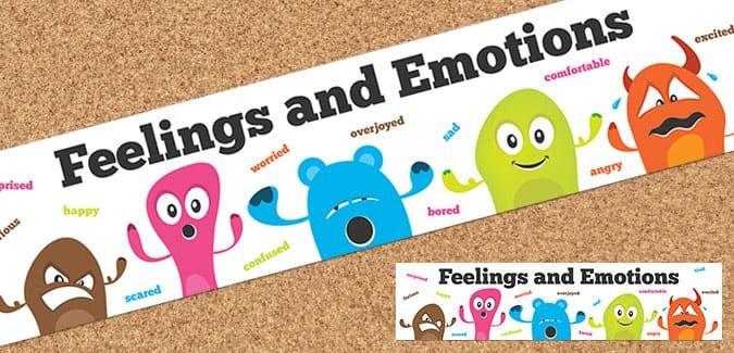 A Feelings and Emotions banner for the classroom displaying colourful monster characters