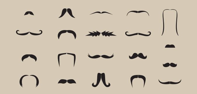 Silly moustache icons for creating faces or characters