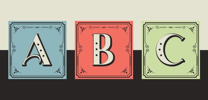 Vintage square alphabet for printing