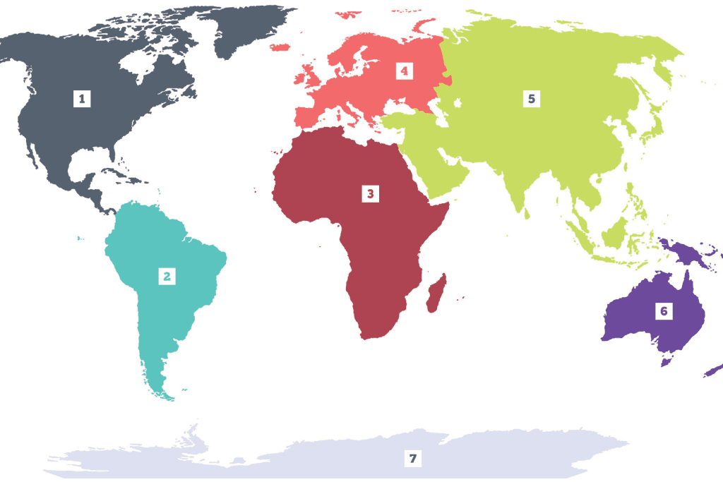 world map of continents printable labellled