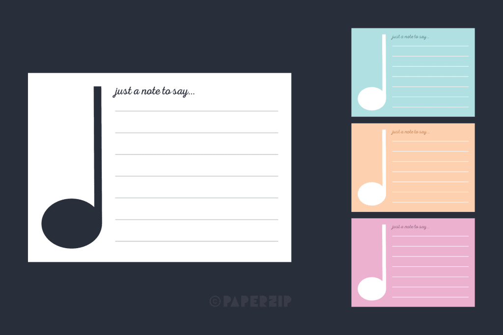Printable note cards for music teachers and musicians, in four pastel colours