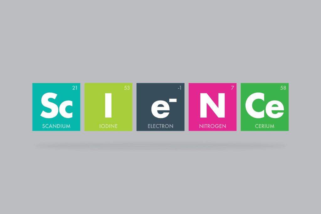 A banner displaying Science, using letters from the periodic table of the elements
