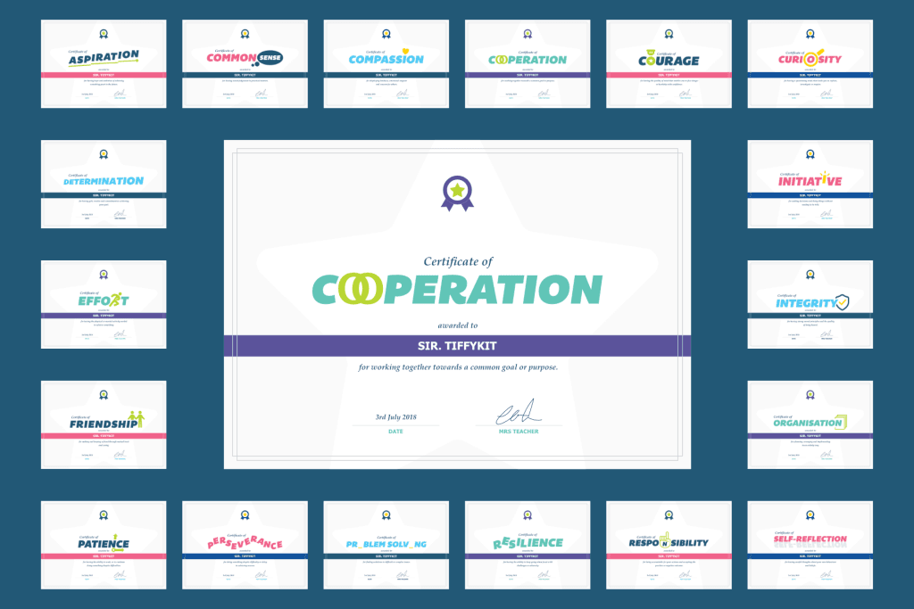 A set of certificates displaying various skills for learning