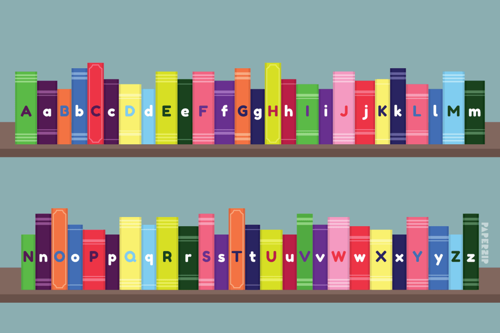 tidy alphabet letter bookshelf bookcase