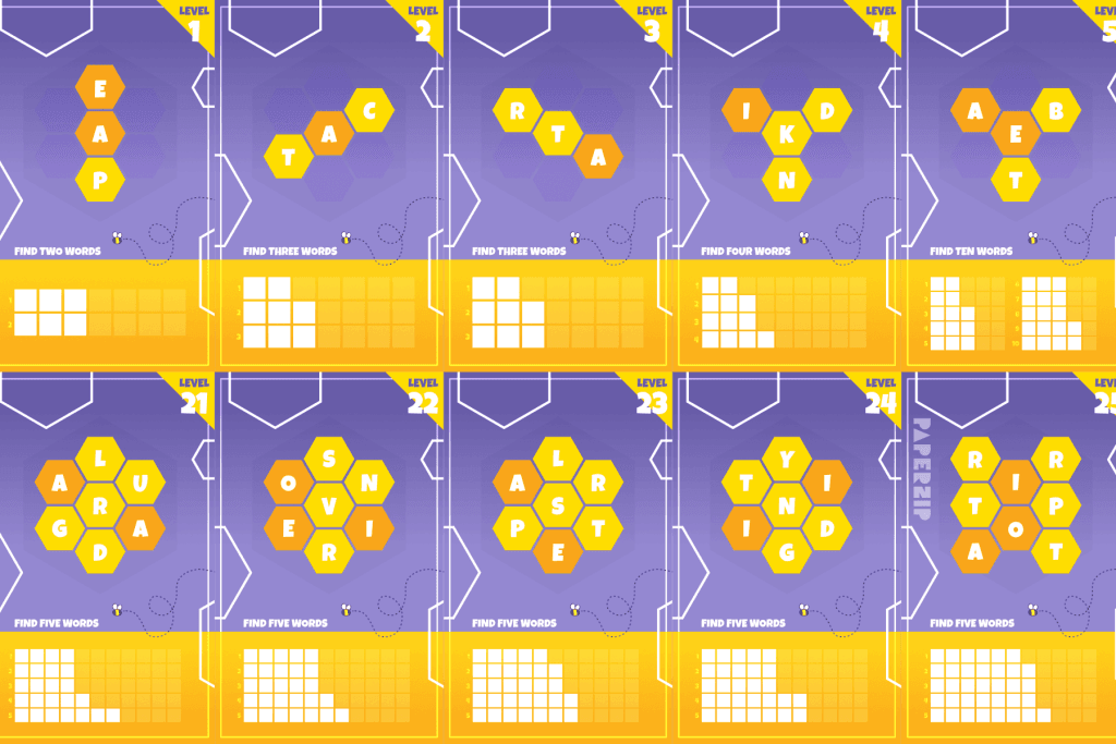 A set of 10 cards displaying the Buzzwords literacy game