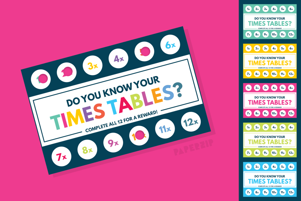 1-12 Times Table Punch Cards