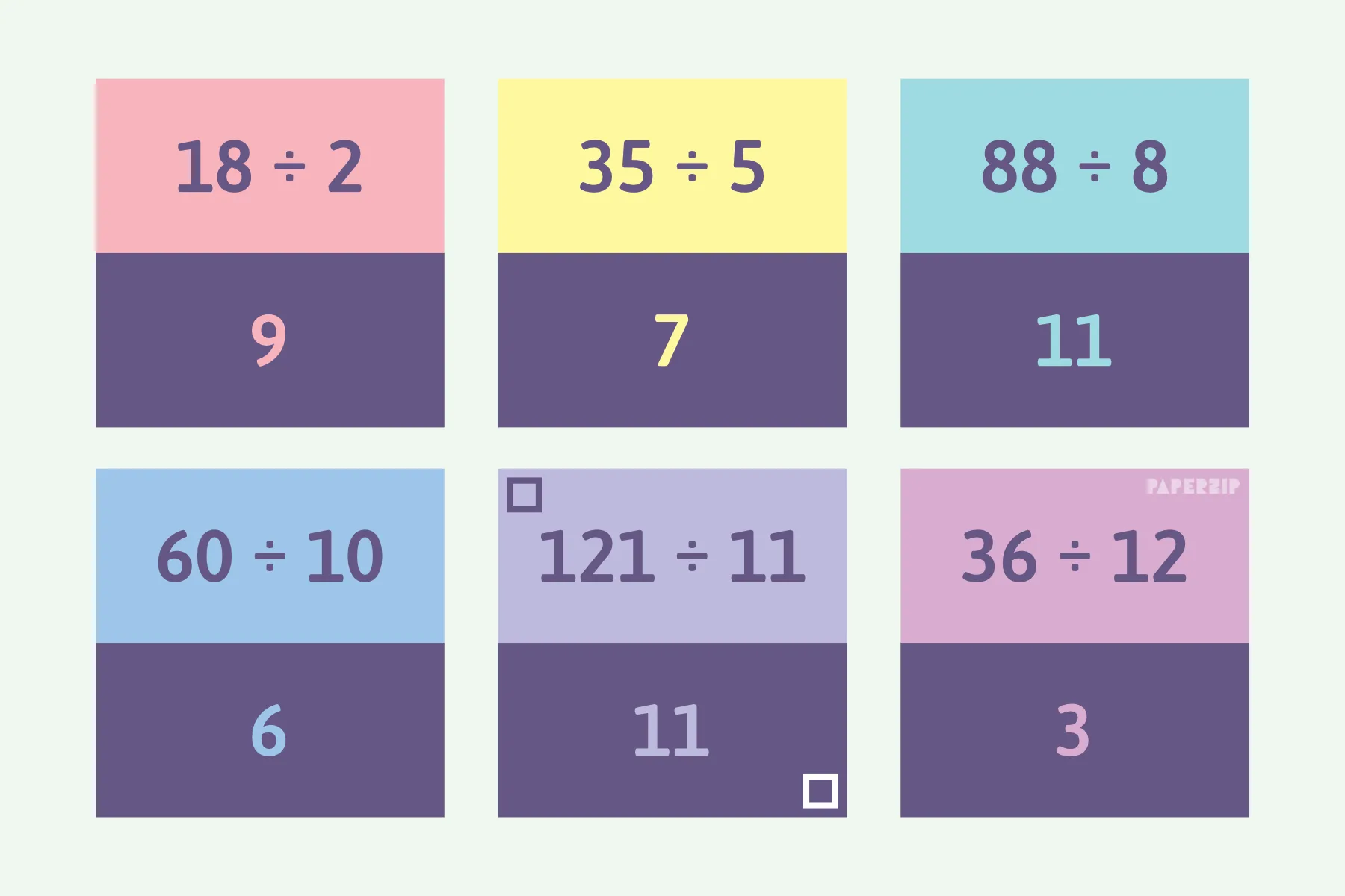 Square Division Flash Cards