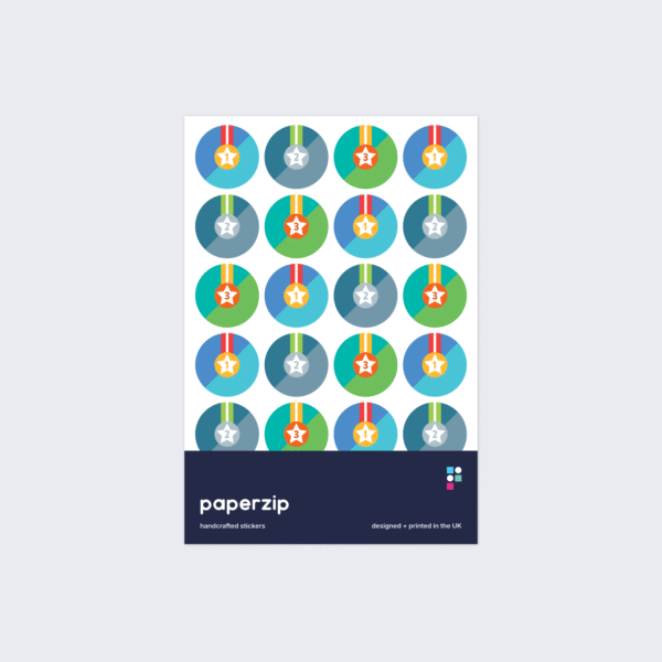 Colourful Gold, Silver and Bronze Medal Stickers