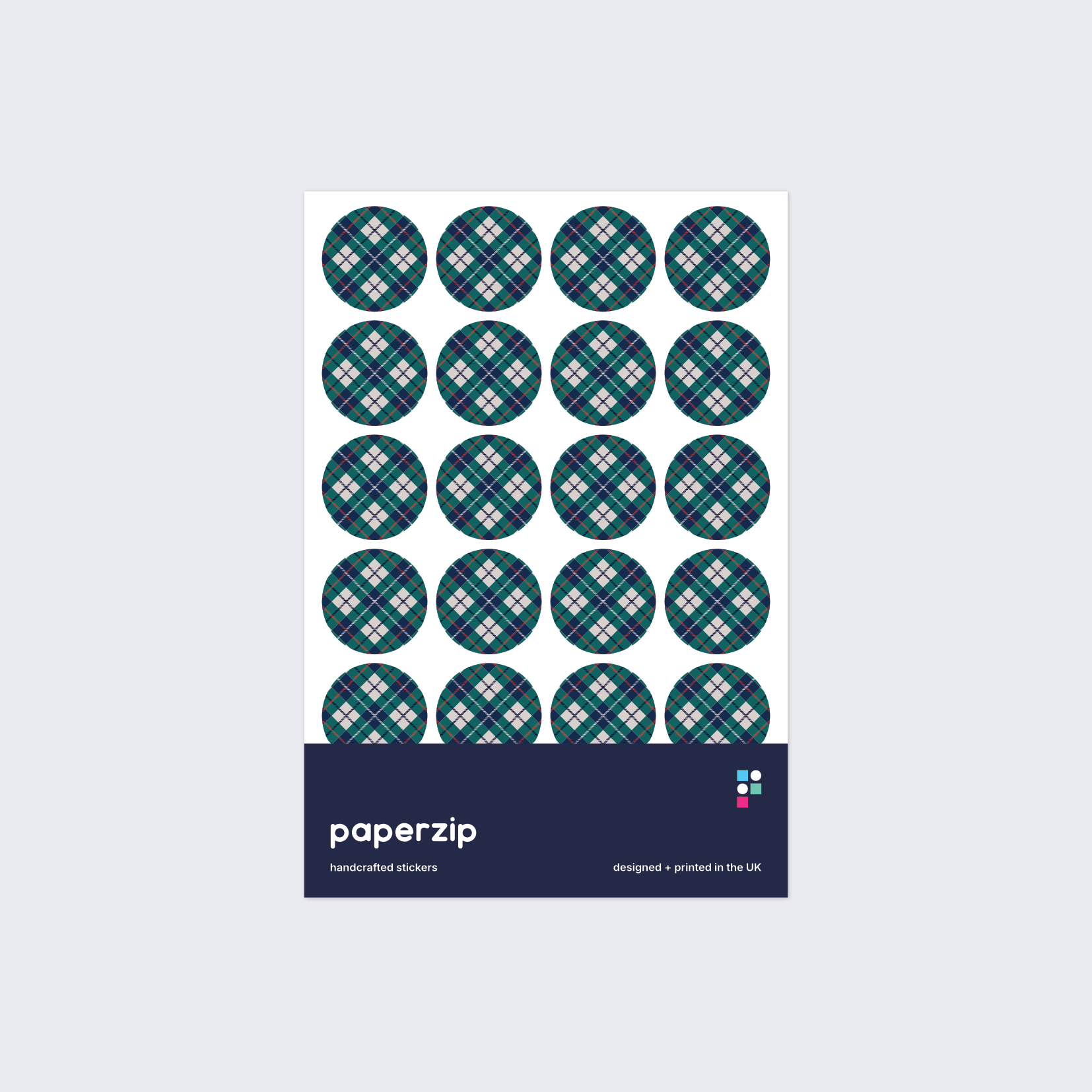 Green and white tartan stickers by Paperzip