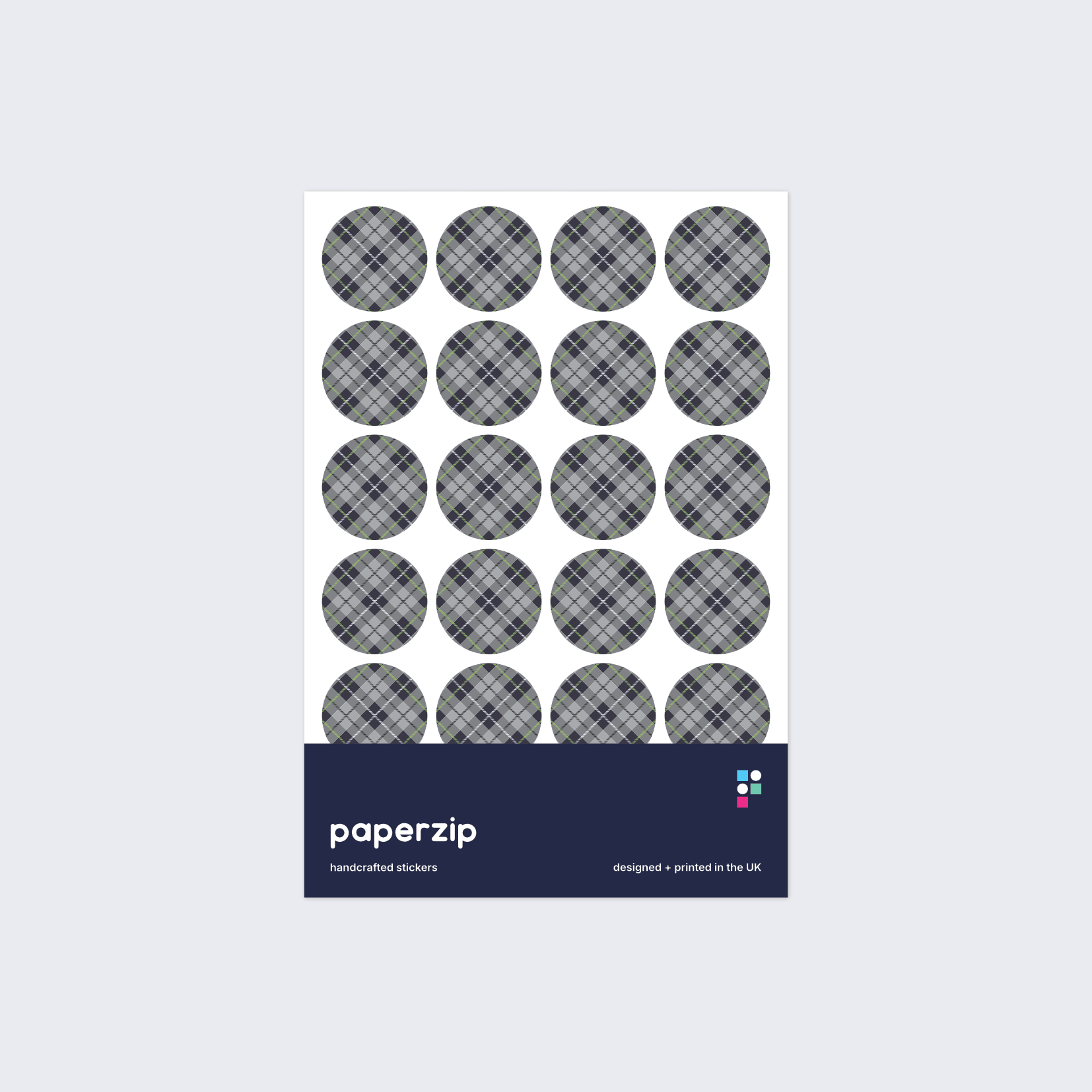 Grey and dark blue tartan stickers by Paperzip