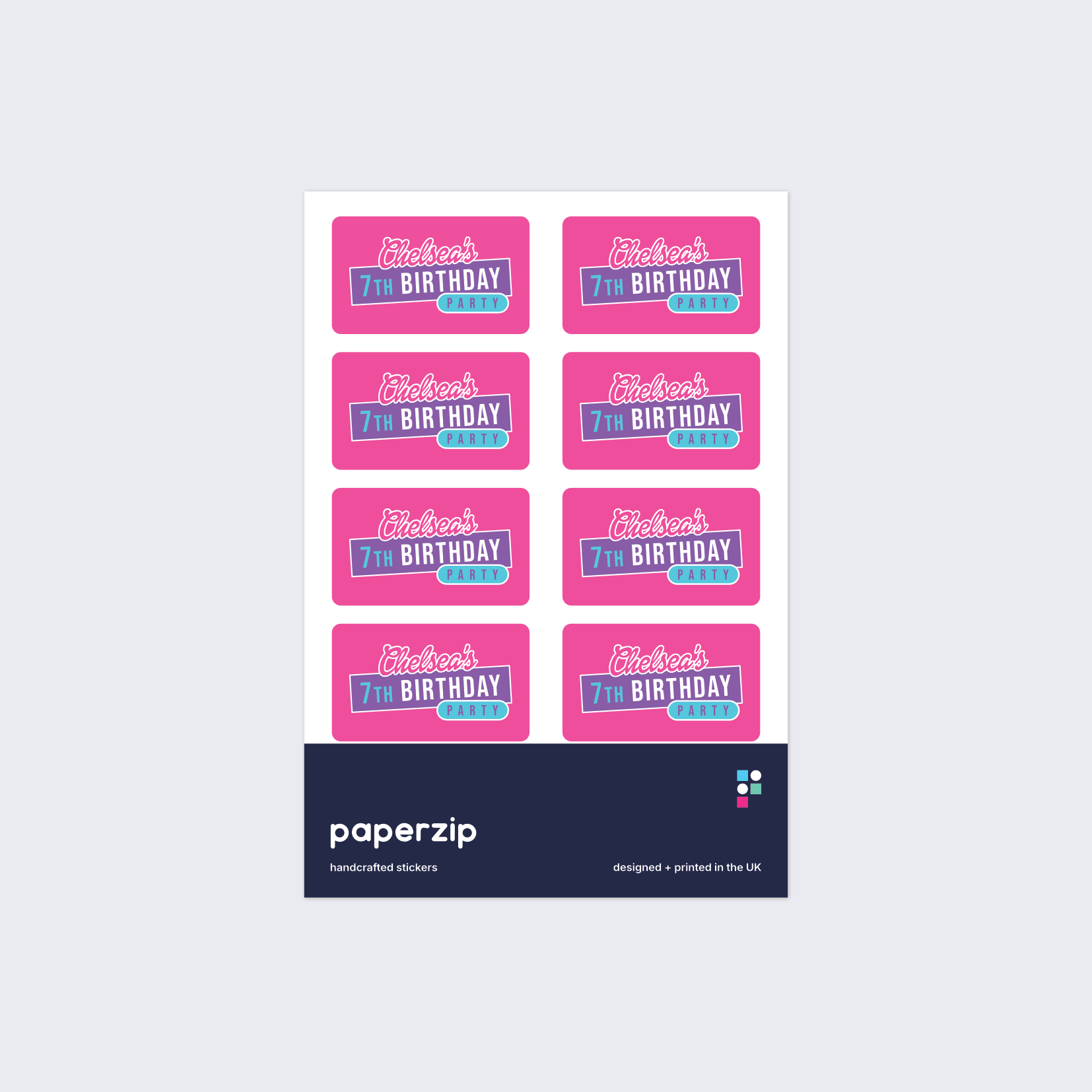 Personalised Pink Birthday Party Stickers