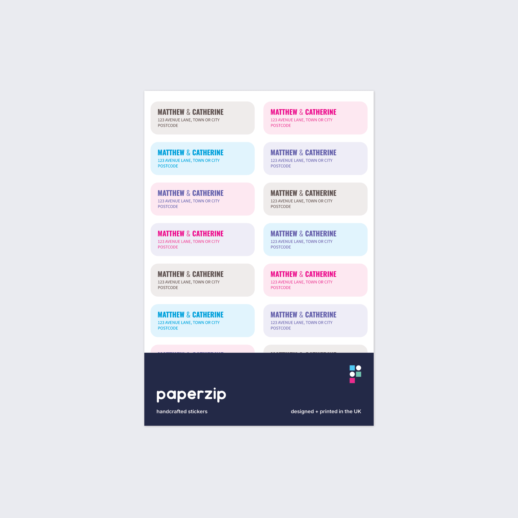 Personalised couple return address labels by Paperzip