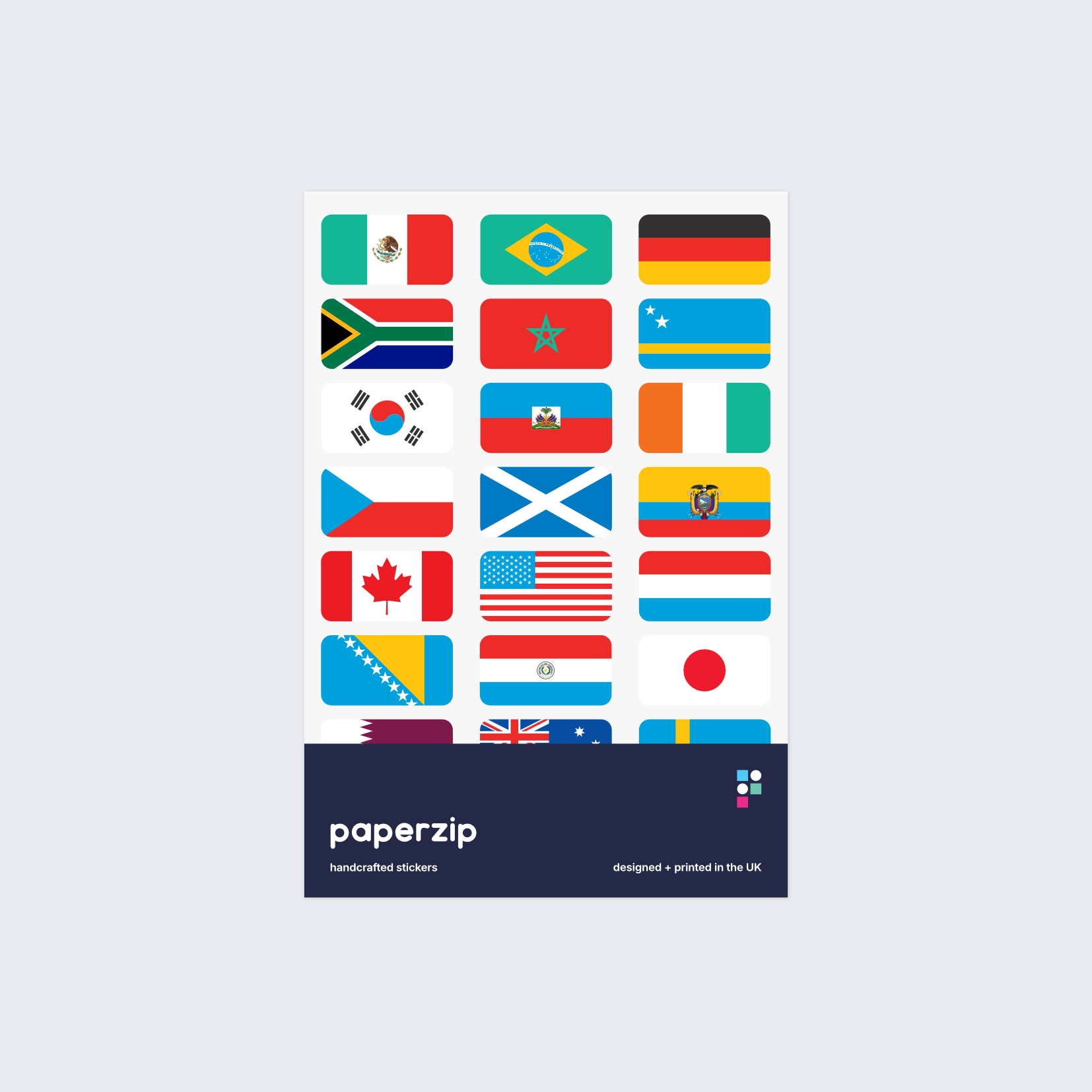 A pack of stickers displaying the flags of countries competing in the 2026 Football World Cup.