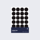 A pack of stickers featuring black dots for colour coding documents and files.