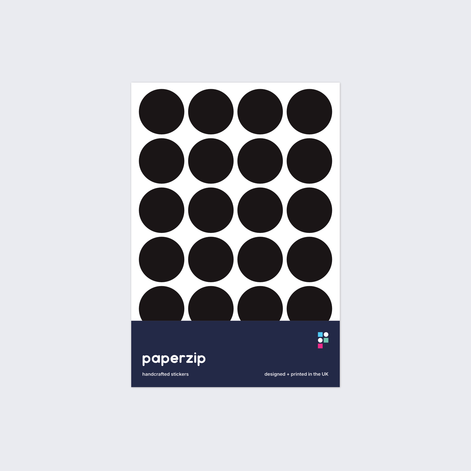 A pack of stickers featuring black dots for colour coding documents and files.