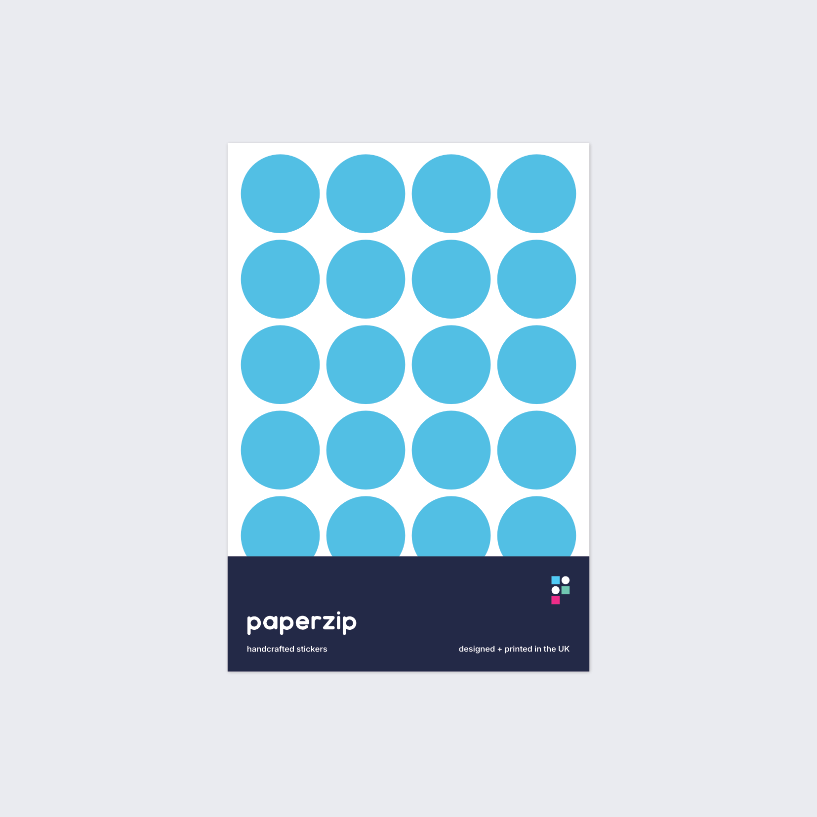 A pack of stickers featuring blue dots for colour coding documents and files.