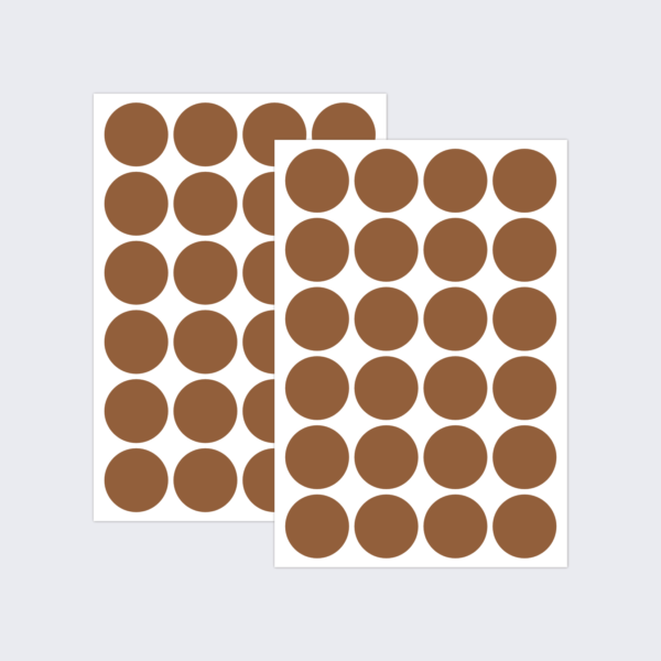 Two sheets of brown dot stickers for colour coding documents and files.