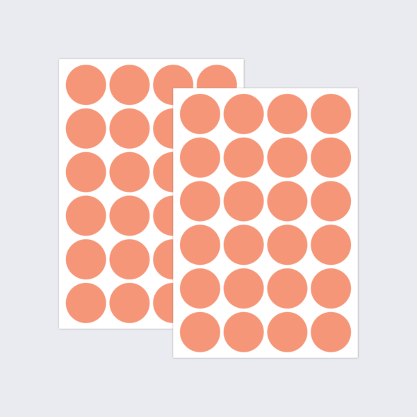 Two sheets of coral dot stickers for colour coding documents and files.