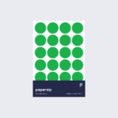 A pack of stickers featuring green dots for colour coding documents and files.