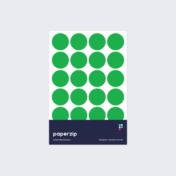 A pack of stickers featuring green dots for colour coding documents and files.
