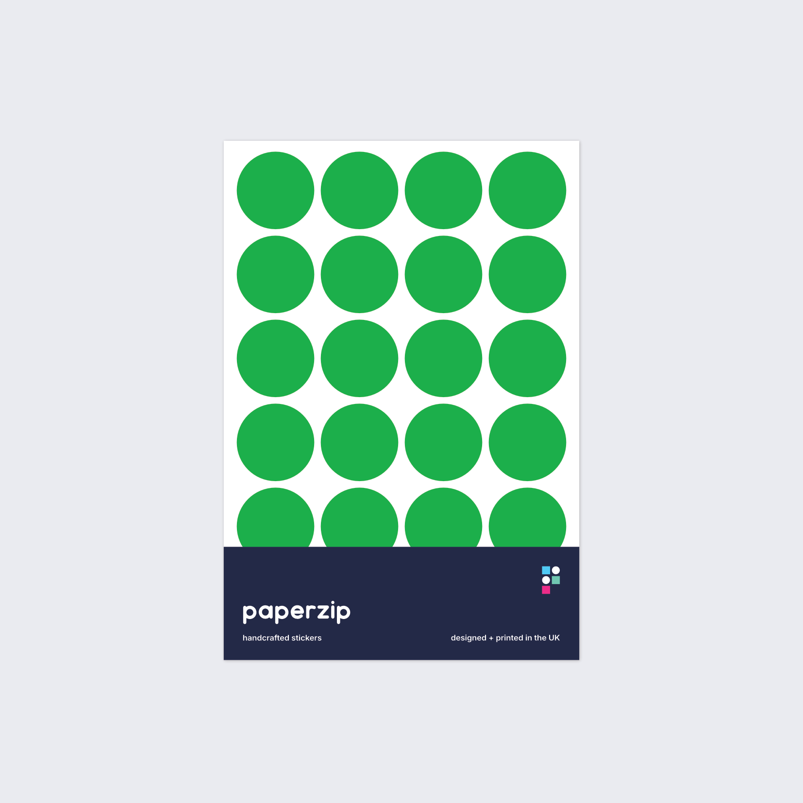 A pack of stickers featuring green dots for colour coding documents and files.
