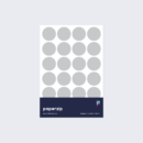 A pack of stickers featuring grey dots for colour coding documents and files.