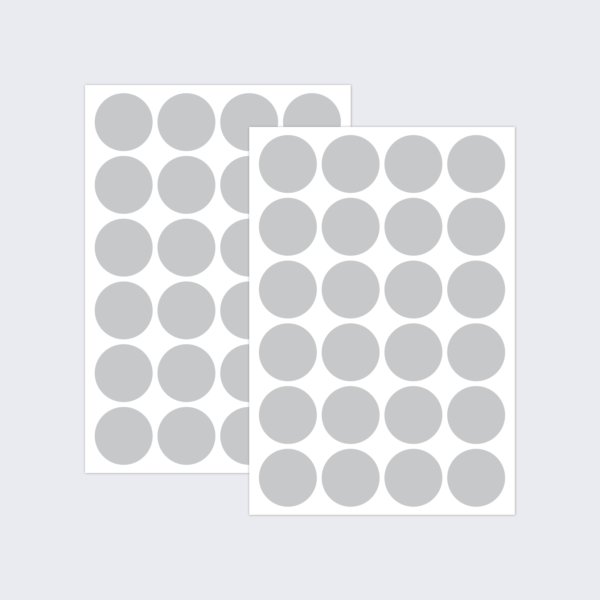 Two sheets of grey dot stickers for colour coding documents and files.