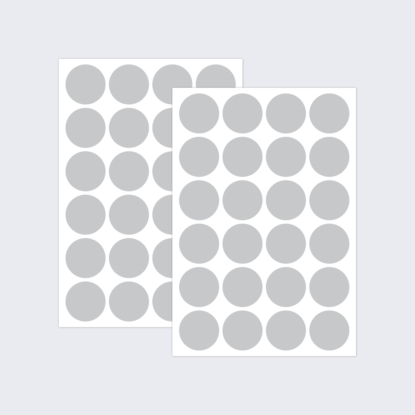 Two sheets of grey dot stickers for colour coding documents and files.