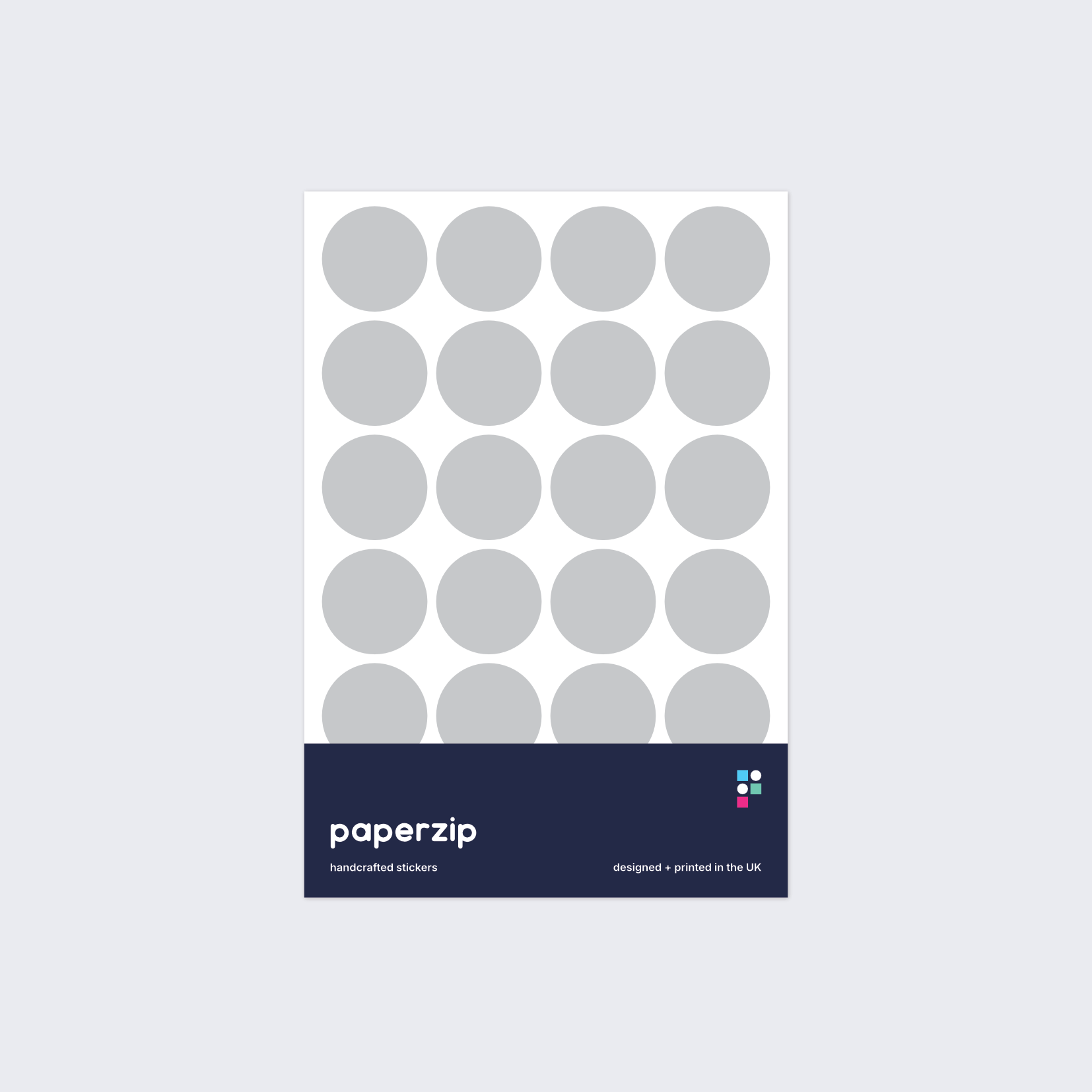 A pack of stickers featuring grey dots for colour coding documents and files.
