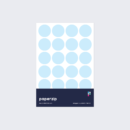 A pack of stickers featuring light blue dots for colour coding documents and files.