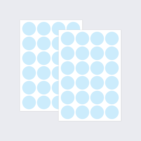 Two sheets of light blue dot stickers for colour coding documents and files.