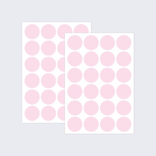 Two sheets of light pink dot stickers for colour coding documents and files.