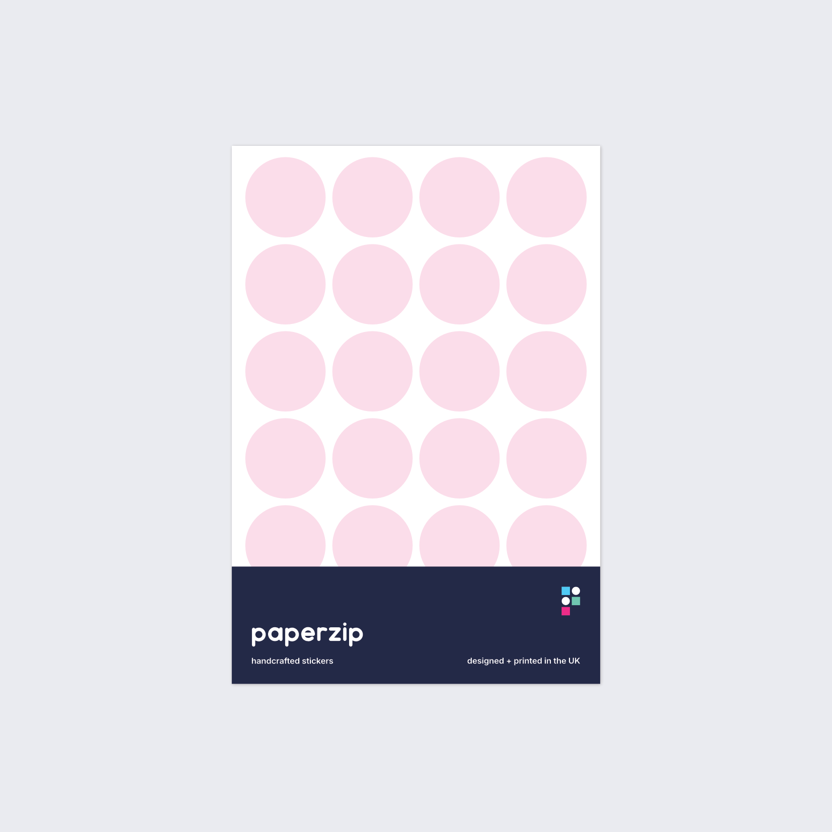 A pack of stickers featuring light pink dots for colour coding documents and files.