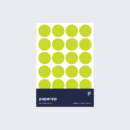 A pack of stickers featuring lime green dots for colour coding documents and files.