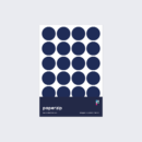A pack of stickers featuring navy blue dots for colour coding documents and files.