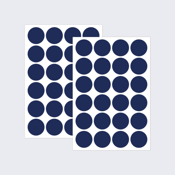 Two sheets of navy blue dot stickers for colour coding documents and files.