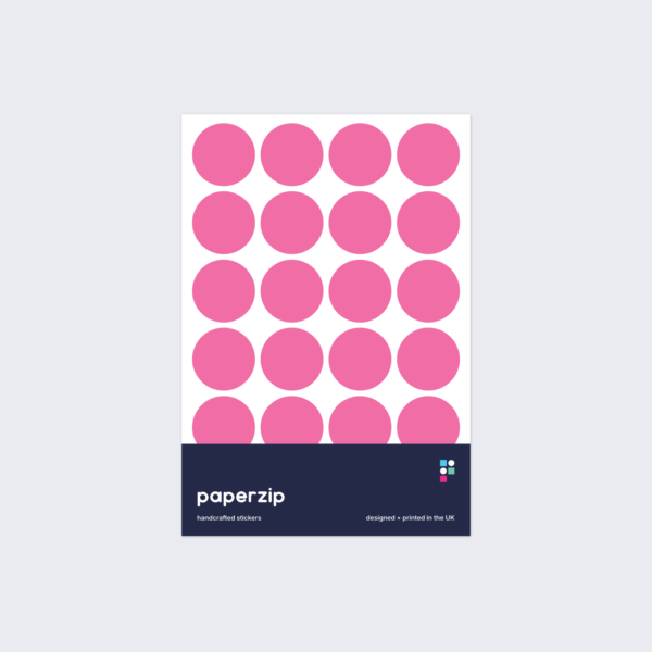 A pack of stickers featuring pink dots for colour coding documents and files.