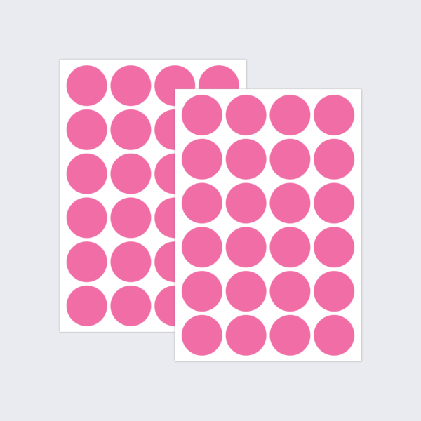 Two sheets of pink dot stickers for colour coding documents and files.