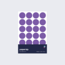 A pack of stickers featuring purple dots for colour coding documents and files.