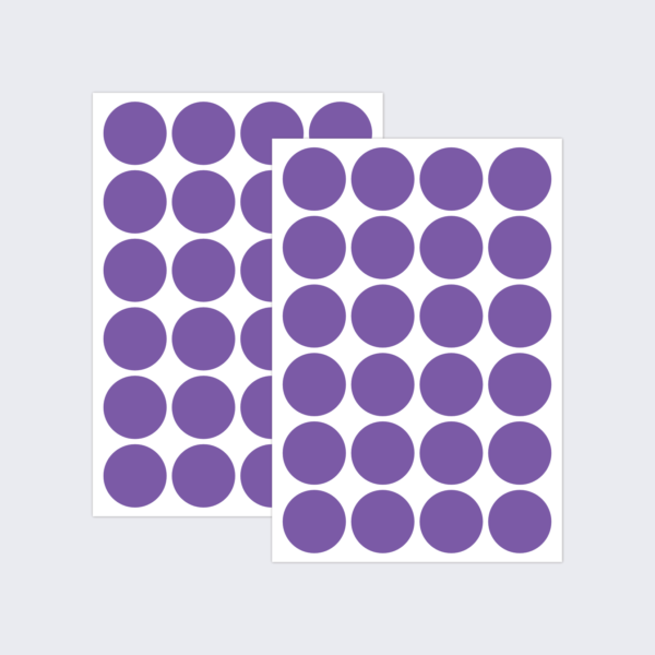 Two sheets of purple dot stickers for colour coding documents and files.