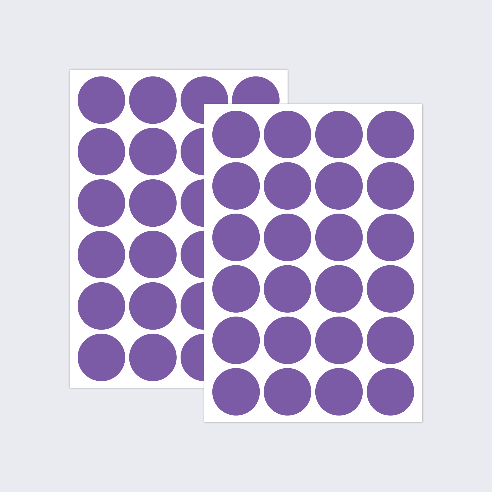 Two sheets of purple dot stickers for colour coding documents and files.
